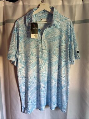 Yatta Light Blue Geometric-Print Polo Shirt L